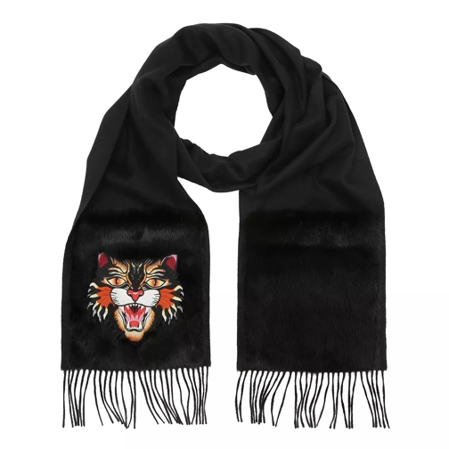 Gucci Angry Cat Silk Scarf with Mink Pocket Black Lichtgewicht Sjaal