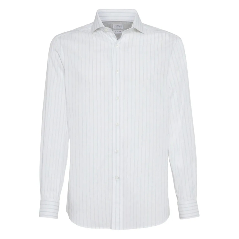 Brunello Cucinelli Hemd Vertical Stripe Long-Sleeve Button-Up Shirt White