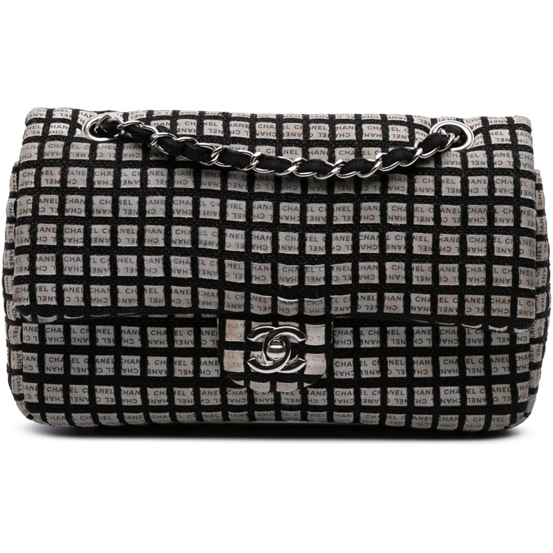 Chanel Sac à bandoulière Medium Classic Ribbon Tweed Double Flap weiß