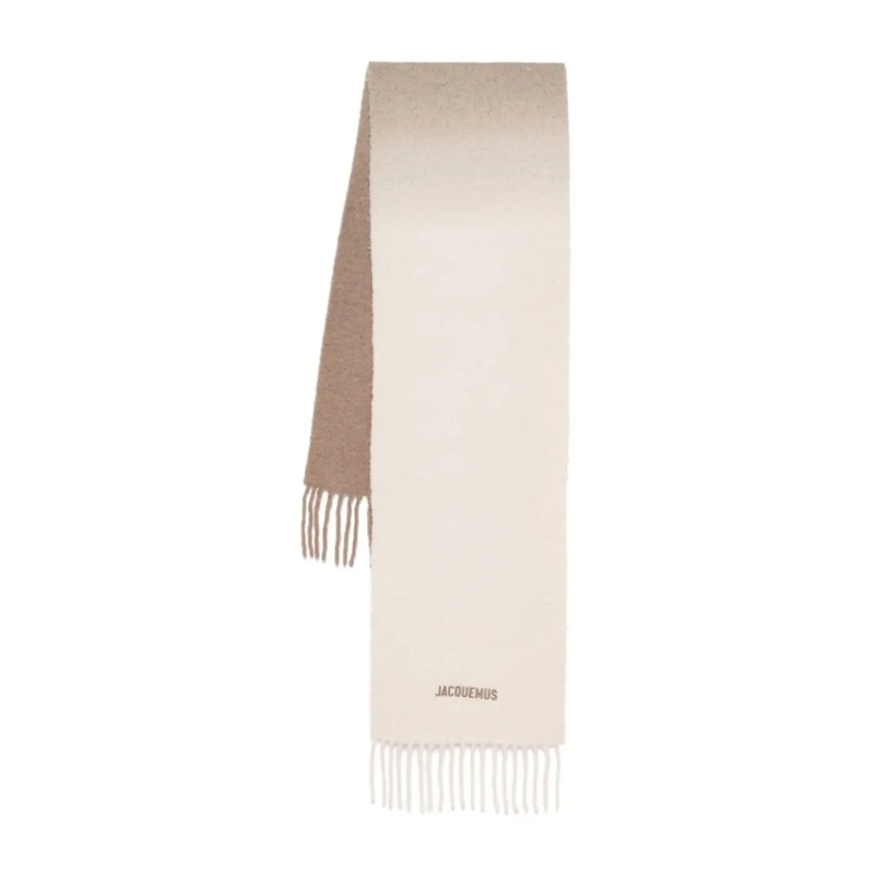 Jacquemus Écharpe légère Embroidered Logo Scarf With Fringed Edges Neutrals