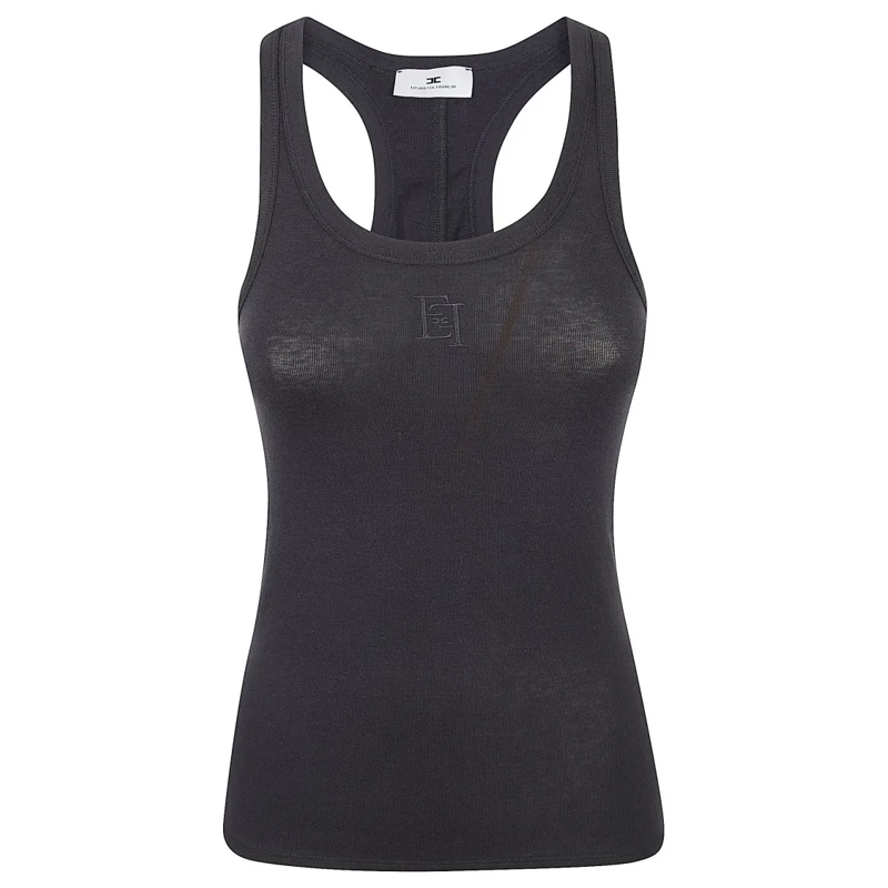 Elisabetta Franchi Chemisier Fitted Sleeveless Top With Racerback And Embroider Black
