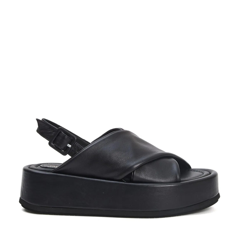 Paloma Barceló Sandales Black Leather Crossover Wedge Black