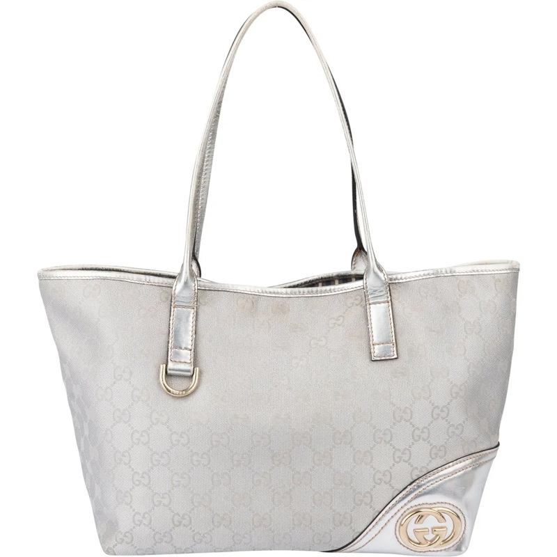 Gucci Fourre-tout Gucci Silver GG Monogram Abbey Handbag silber