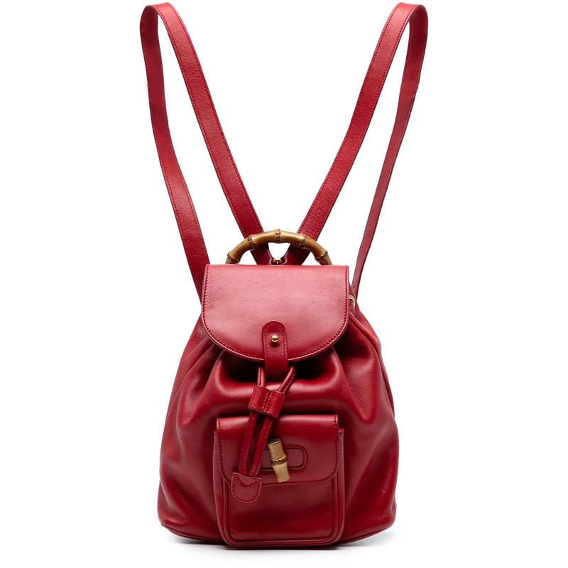 Gucci Sac à dos Leather Bamboo Drawstring Backpack rot