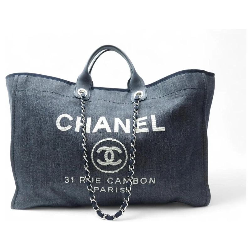 Chanel Shopper CHANEL DEAUVILLE SHOPPING XL 50 CM BLAUE STOFFTASC hellblau