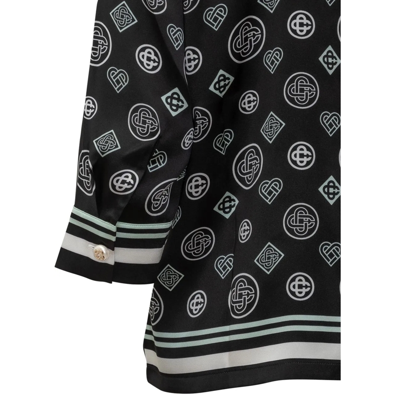 Casablanca Chemisier Casablanca Camicia Pigiama in Seta Nera con Logo schwarz(Image 3)