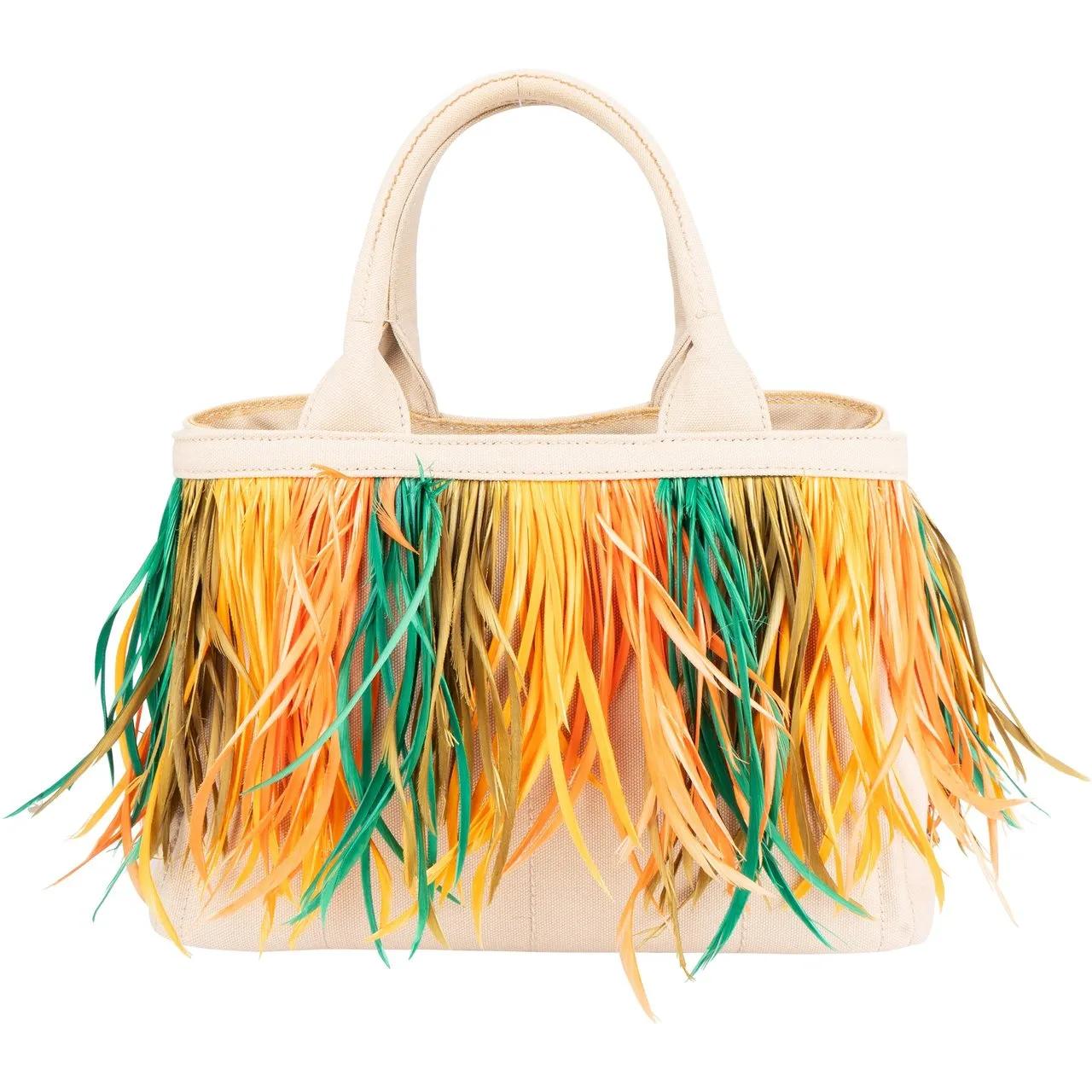 Thumbnail - Prada Crossbody Bags - Prada Multicolor Feathers Canapa Handbag - Gr. unisize - in Bunt - für Damen