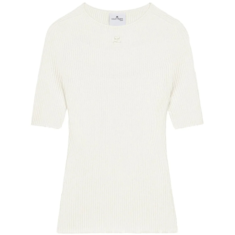 Courrèges Pullover Fitted Ribbed Knit Sweater White