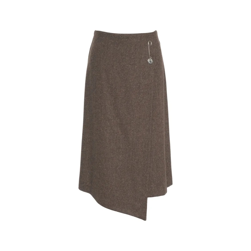 Ottod'ame Jupe midi Asymmetric Hem Houndstooth Midi Skirt Grey