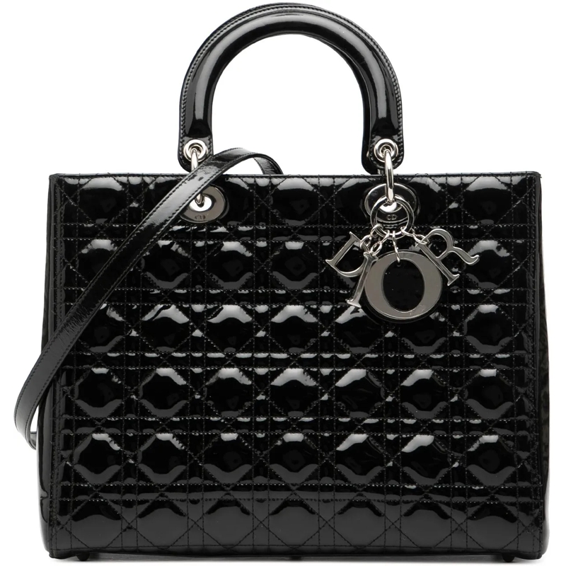 Christian Dior Schultertasche Large Patent Cannage Lady Dior schwarz