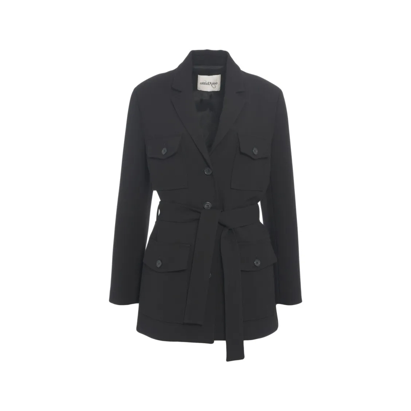 Ottod'ame Blazer Tailored Blazer With Waist-Cinching Belt And Notch Black