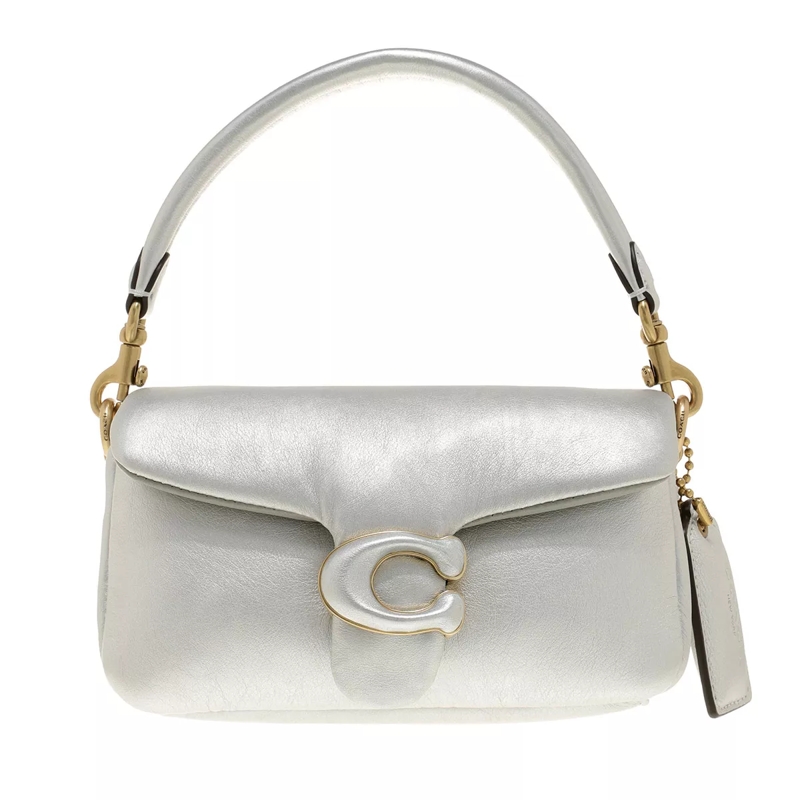 Coach Crossbody Bag Metallic Leather Covered C Closure Pillow Tabby Sh B4 Metallic Silver