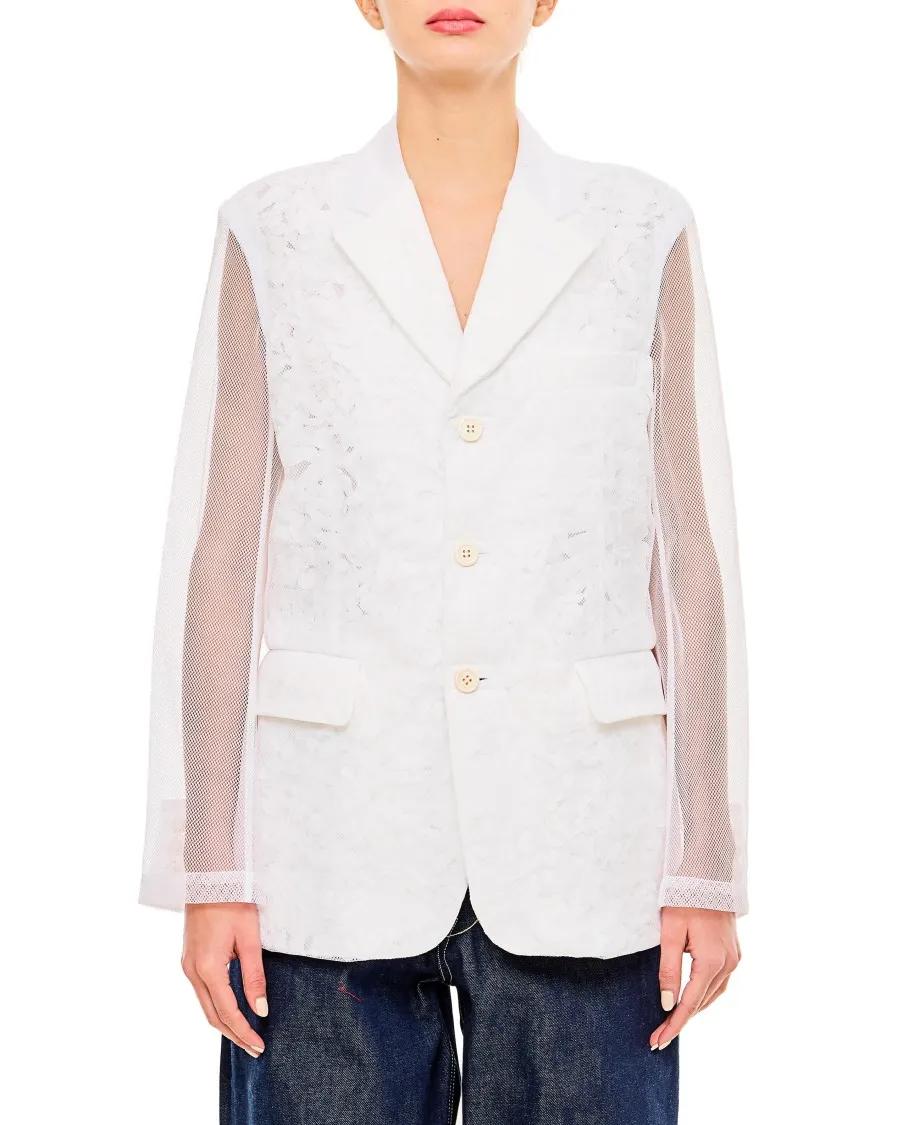 Thumbnail - Comme des Garcons - Tulle Blazer Jacket With Micro-Flower Overlay - Größe M - weiß