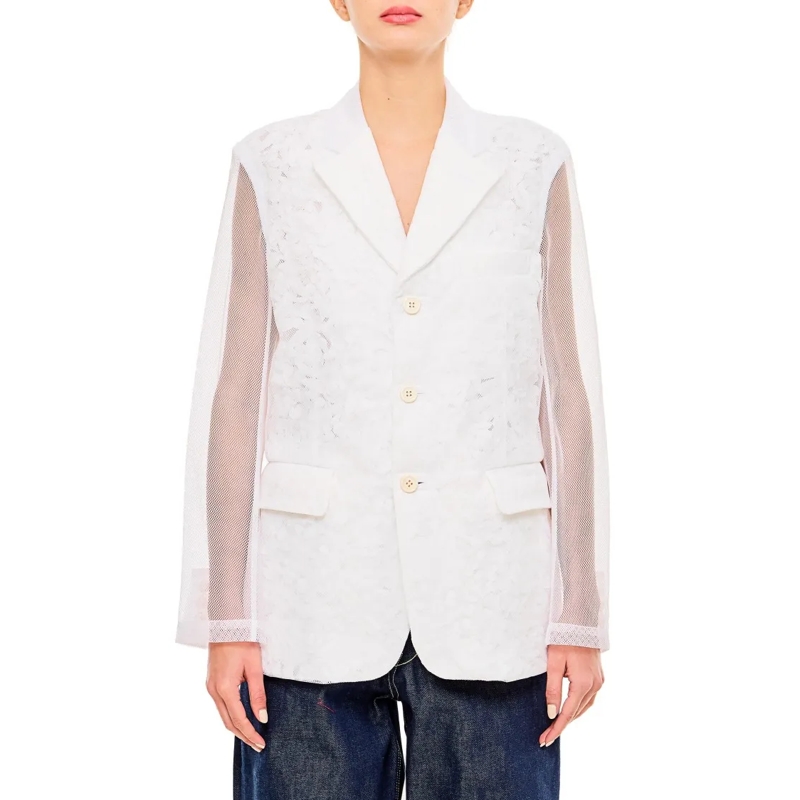 Comme des Garcons Blazer Tulle Blazer Jacket With Micro-Flower Overlay White