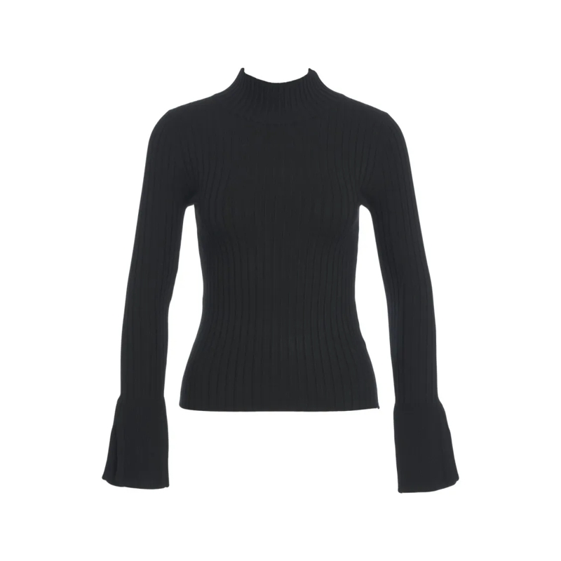 Kaos Pullover Ribbed Knit Top With High Neckline Black