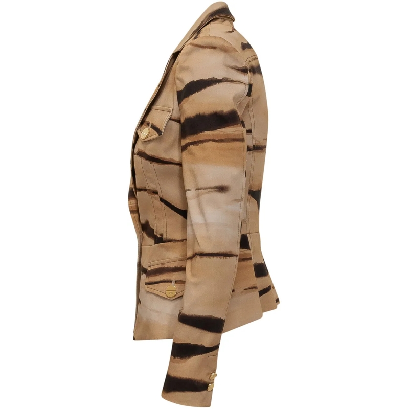 Elisabetta Franchi Blazer Giacca con Revers e Fantasia Astratta beige(Image 3)