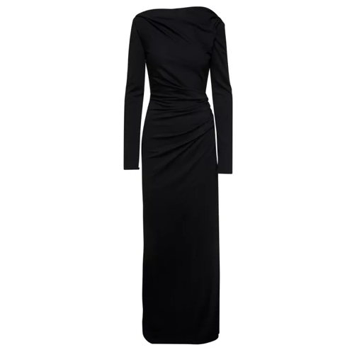 Del Core Maxi Black Draped Dress With Straight Neckline In  Black 