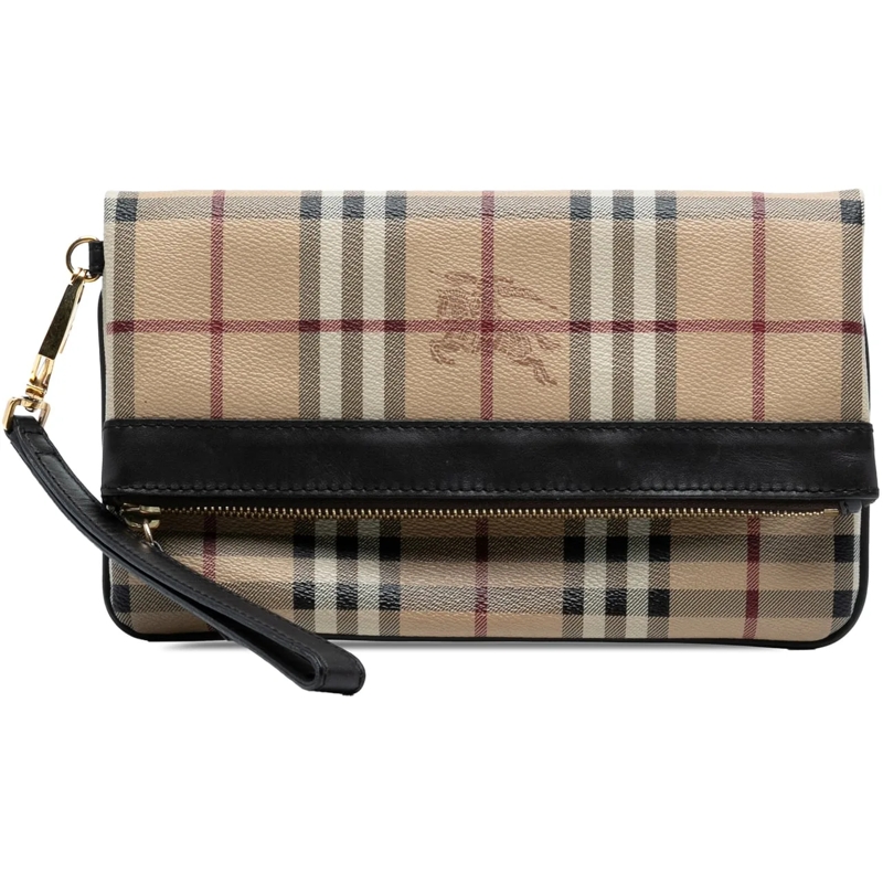 Burberry Clutch Haymarket Check Coated Canvas Adeline Fold over Cl braun