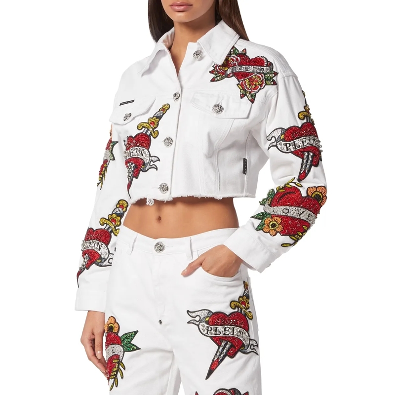 Philipp Plein Jeansjacke Jeansjacke Love Mit Schmucksteinen weiss(Image 3)
