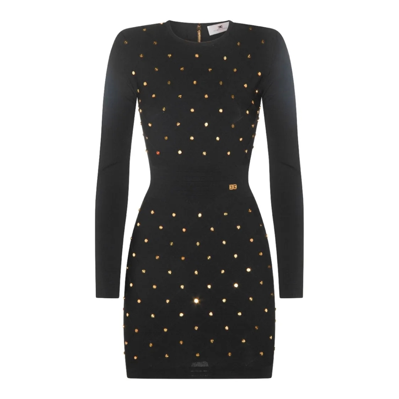 Elisabetta Franchi Mini-jurk Studded Mini Dress With Round Collar Black