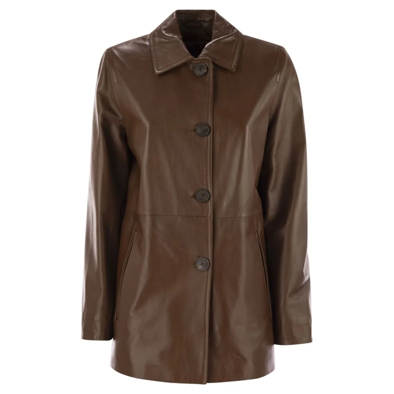 Max Mara Veste en cuir Tolmin - Nappa Leather Jacket With Belt Brown