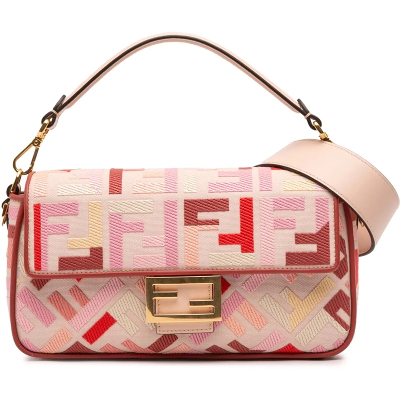 Fendi Sac à bandoulière Zucca Embroidered Canvas Baguette Satchel rose
