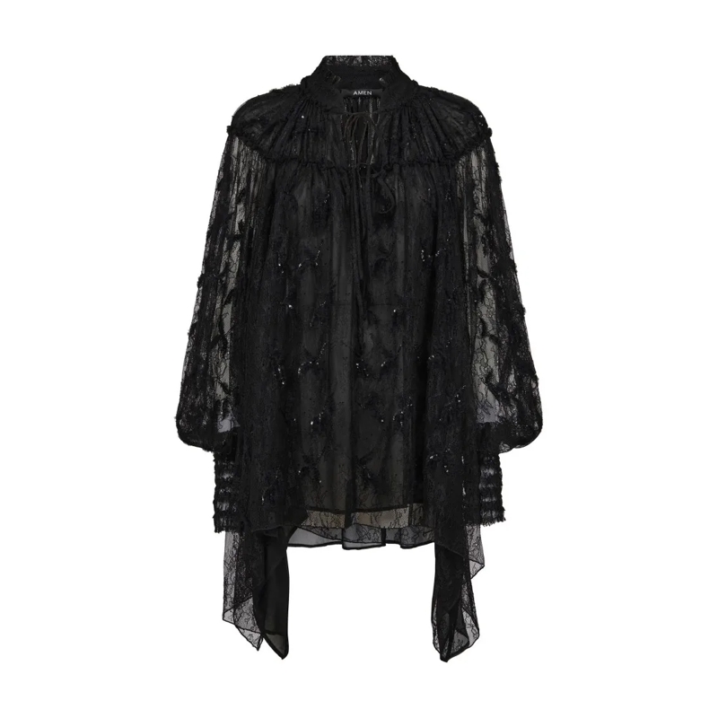 Amen Bluse Floral Lace Blouse With Sequined Detailing Black