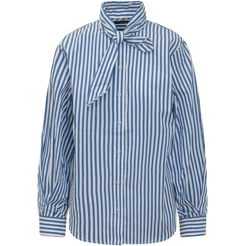 Ralph Lauren Bluse Camicia a Righe con Fiocco al Collo blau