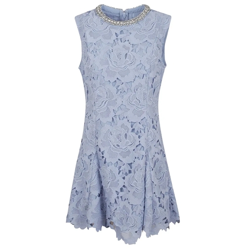 Self Portrait Mini robes Blue Flower Lace Mini Dress Blue