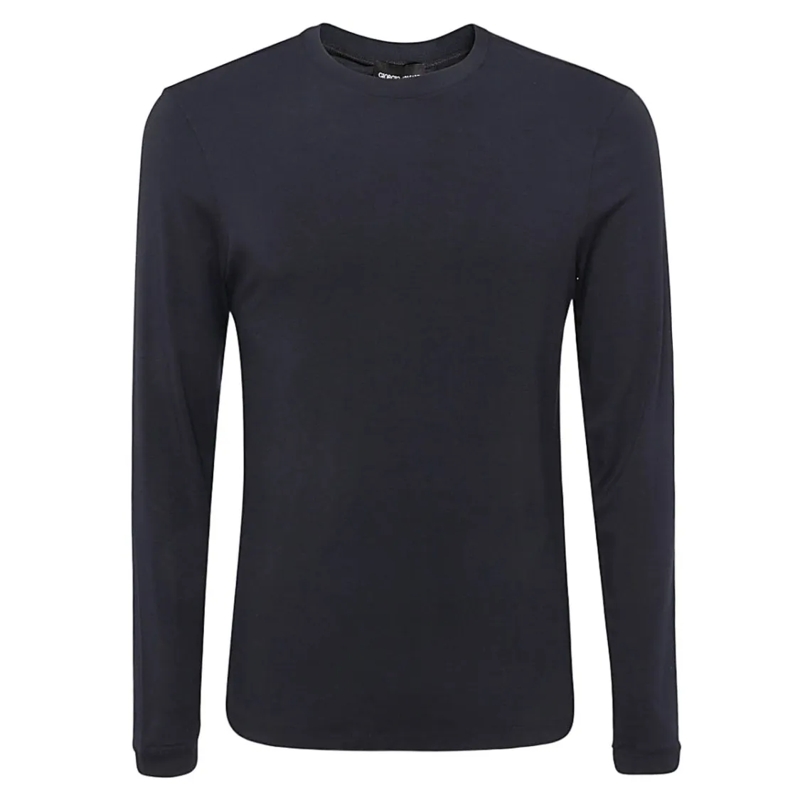 Giorgio Armani Top met lange mouwen Long-Sleeve Crew Neck Shirt Black
