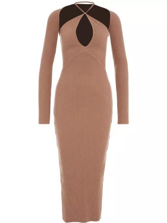 Akep Brown Knit Dress With Bolero Brown Kleider