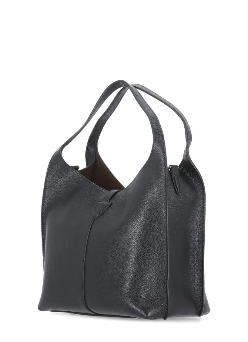 TOD'S Shoppers & Totes Black Leather Shoulder Bag in zwart