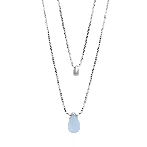 Skagen Sea Glass Blue Glass Pendant Necklace Silver Korte Halsketting