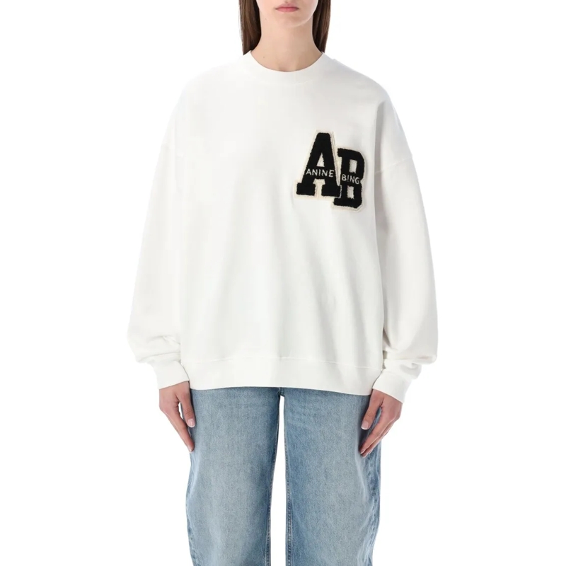 Anine Bing  Miles Oversized Letterman Off-White Sweatshirt White