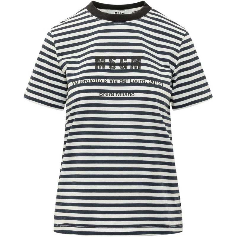 MSGM T-shirt T-shirt a Righe con Stampa Frontale weiß