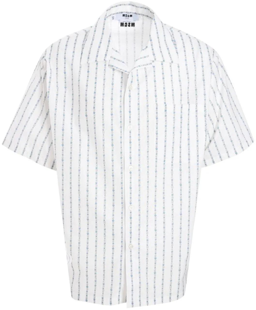 Thumbnail - MSGM - Short-Sleeved Striped Shirt With Floral Accents - Größe 40 - bunt