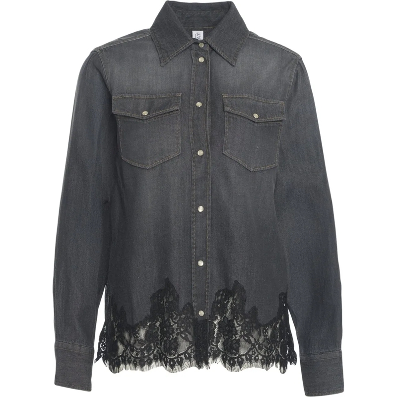 LIU JO Bluse Denim blouse with lace schwarz