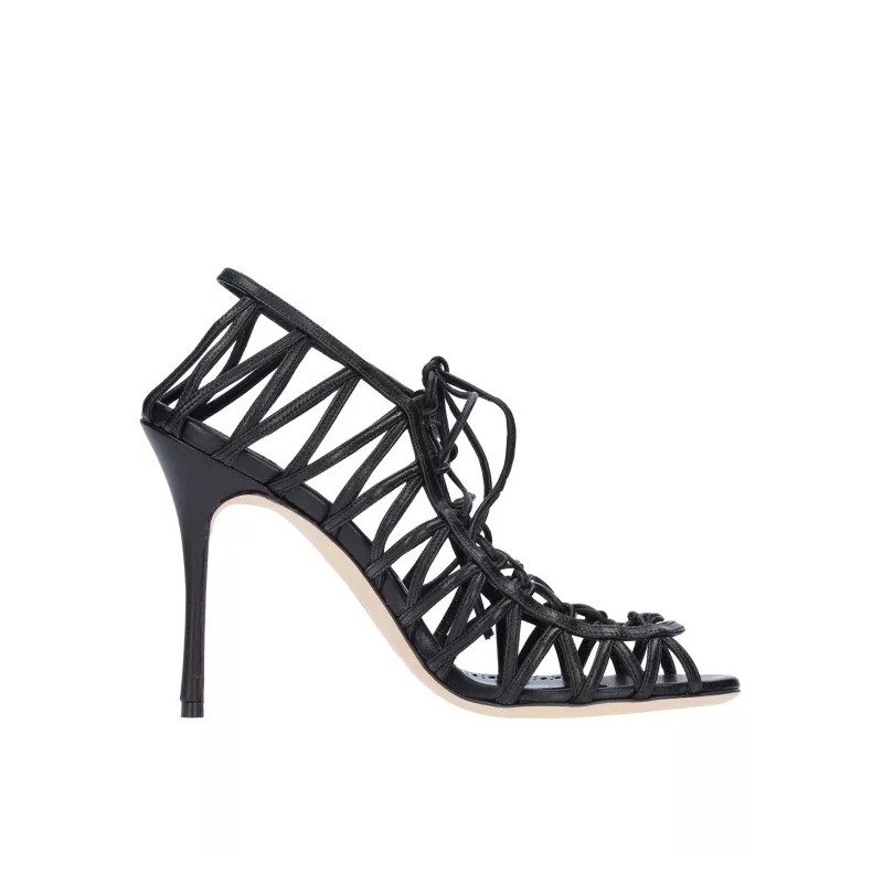 Manolo Blahnik Sandaletten mit Absatz Hamza 105 Leather Sandals Black