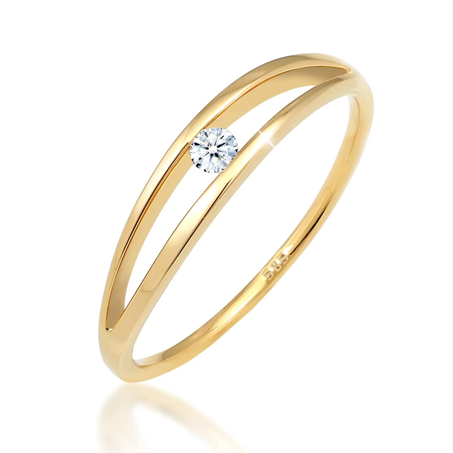 Elli Ringe - Ring Verlobung Wellen Diamant (0.06 ct.) 585 Gelbg - Gr. 52 MM - in Gold - für Damen