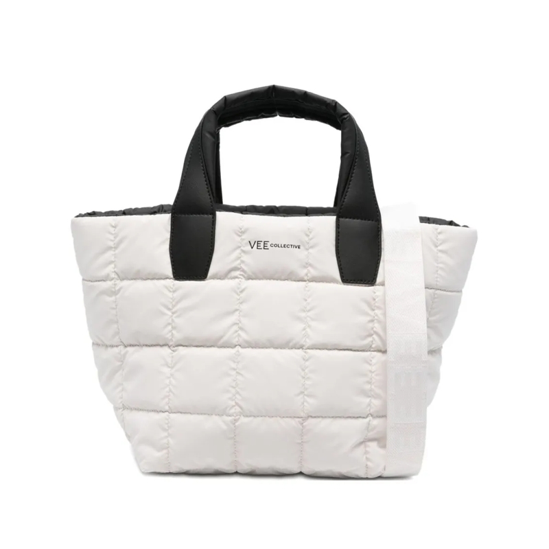 Vee Collective Fourre-tout Quilted Nylon Handbag With Detachable Strap White