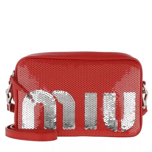 Miu Miu Sequin Logo Crossbody Bag Rosso/Argento Sac pour appareil photo