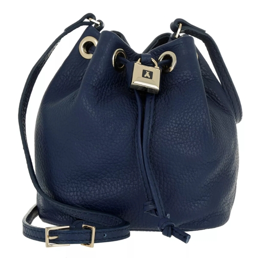 Patrizia Pepe Mini Bucket Bag Padlock Calf Leather Dress Blue Bucket Bag