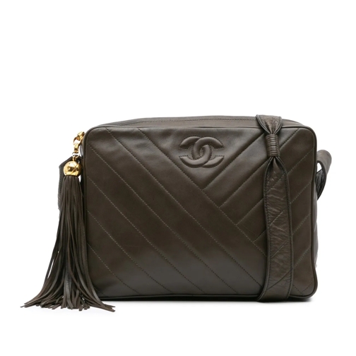 Chanel Sac à bandoulière 1991-1994 CC Chevron Lambskin Tassel Crossbody braun