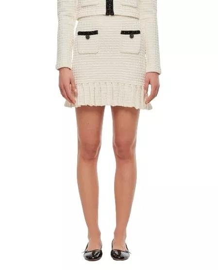 self-portrait - Cream Textured Knit Mini Skirt - Größe M - white