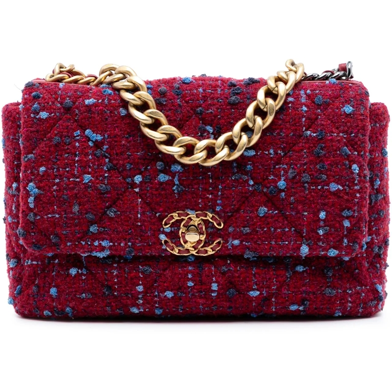 Chanel Schultertasche Large Tweed 19 Flap lila