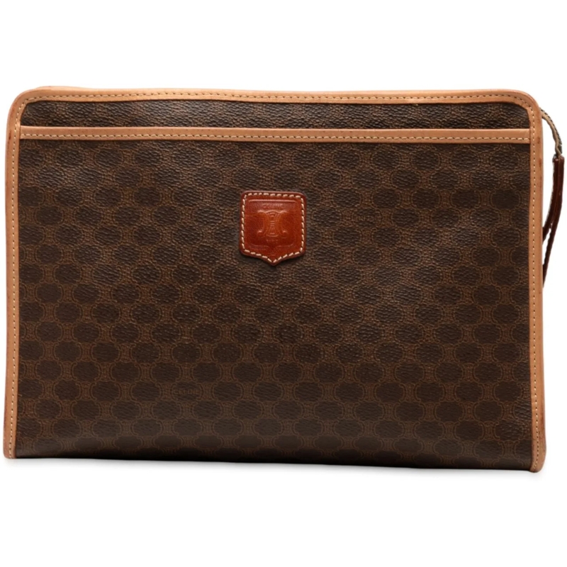 Celine Clutch Macadam Coated Canvas Clutch braun