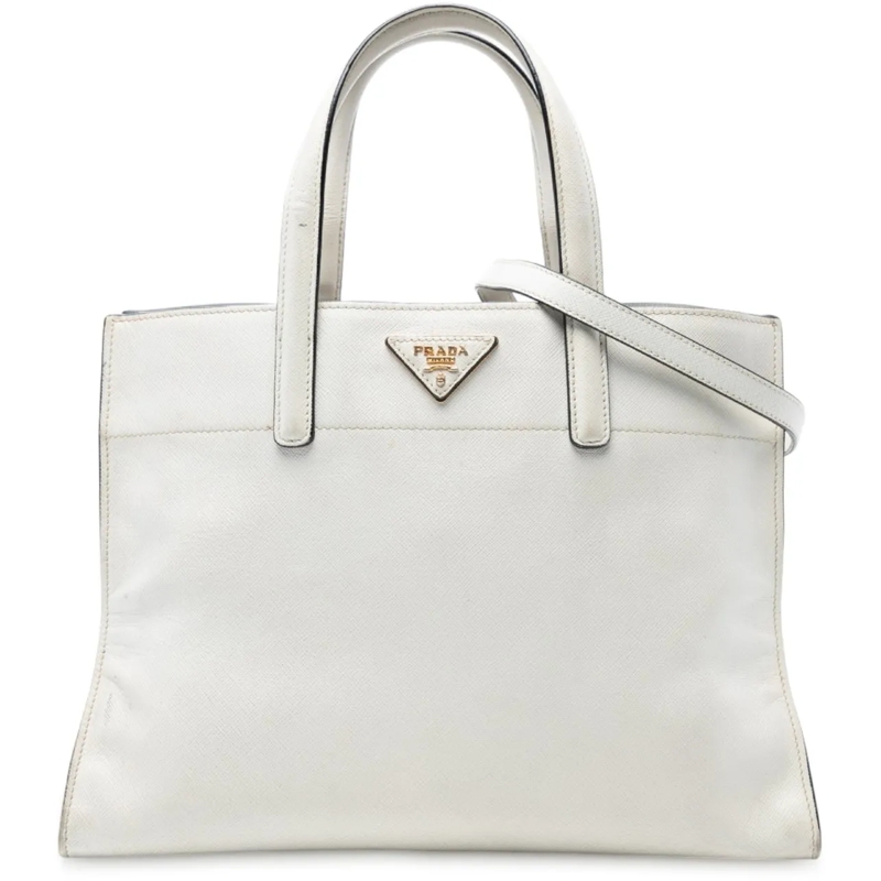 Prada Sac à bandoulière Saffiano Soft Triple Pocket Tote weiß