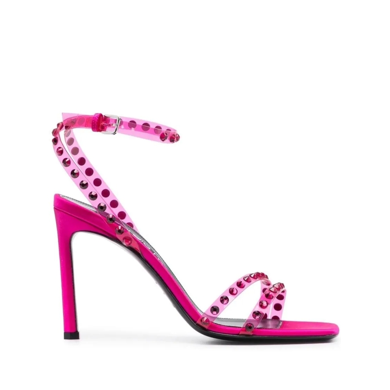 sergio rossi Sandales Crystal-Embellished Magenta Sandals With Buckle-Fa Pink