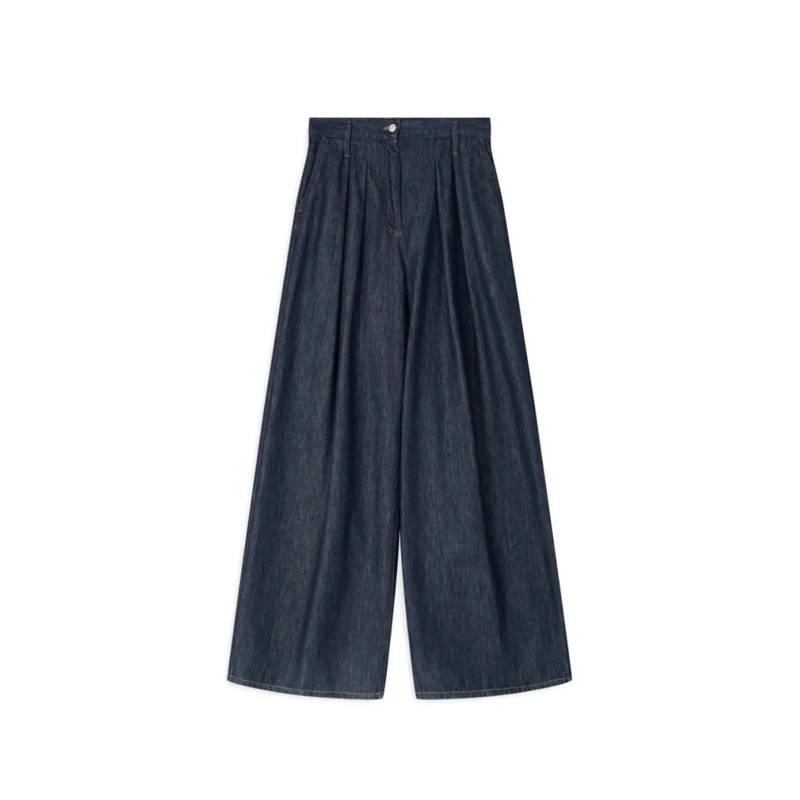 Dries Van Noten  High-Waist Wide-Leg Denim Trousers With Pleated Fr Blue(Image 3)