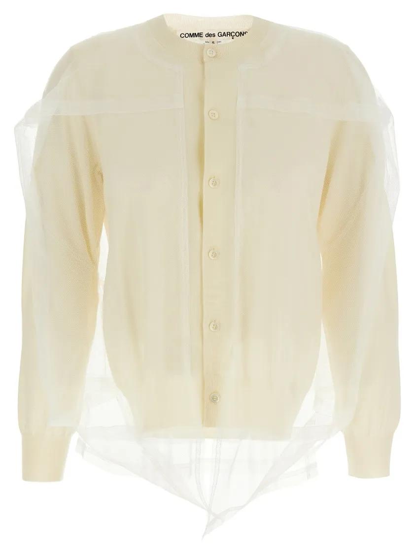 Thumbnail - Comme des Garcons - Tulle-Detail Knit Cardigan - Größe M - weiß